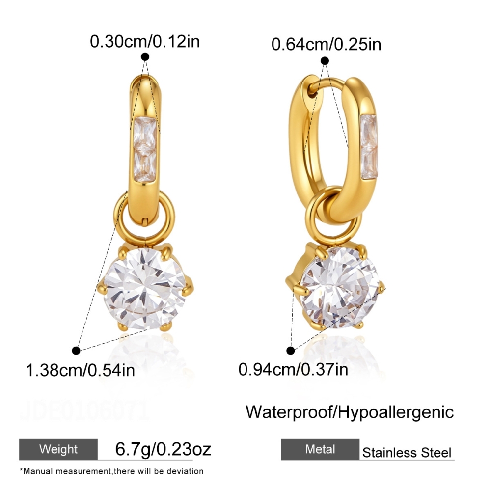 Luxurious Series Elegant Circle Geometric Shape Stainless Steel Waterproof   Gold Color  Zircon Women's Drop Earrings 