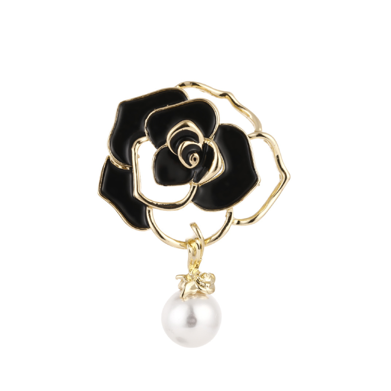 Simple Series Elegant Hollowed-Out Mixed Color Rose Alloy Artificial Pearl Brooches 