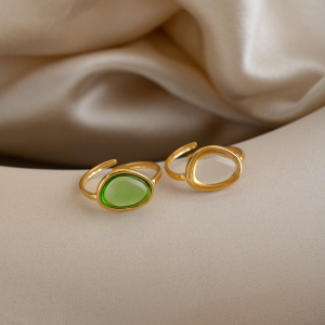 Ellipse Shape Stainless Steel Waterproof Gold Color Gemstone Rings h5 Picture5