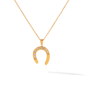 Simple Series Daily Horseshoe-Shaped Stainless Steel Waterproof Gold Color Zircon Women's Pendant Necklaces h5