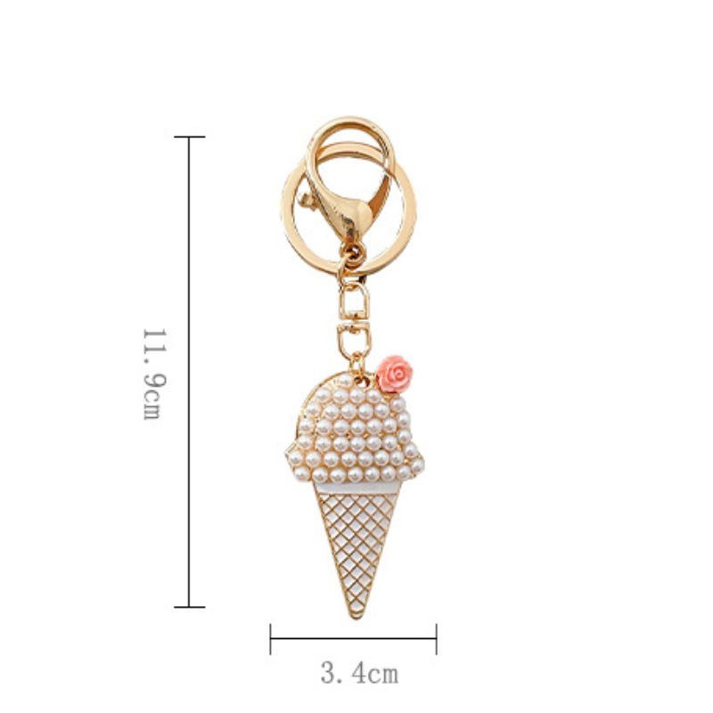 Simple Series Daily Rose Food Alloy Rhinestone Artificial Pearl Keychain h5Picture2