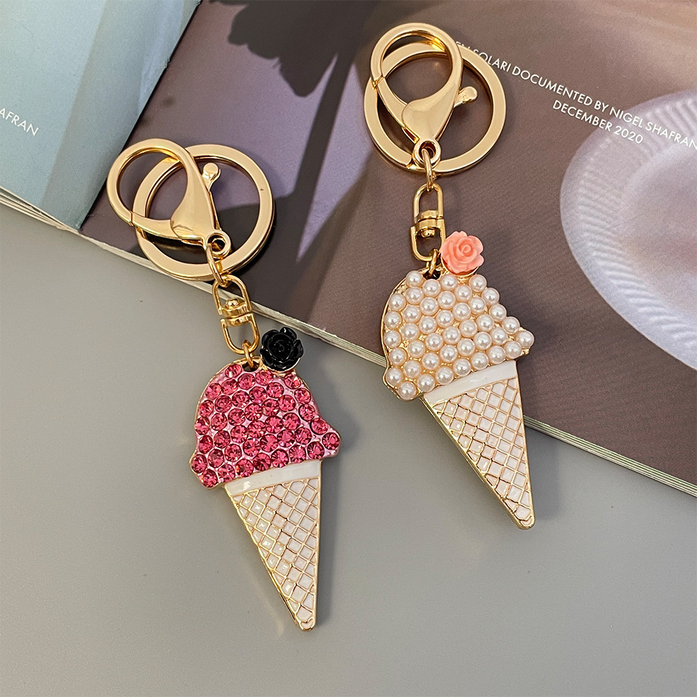 Simple Series Daily Rose Food Alloy Rhinestone Artificial Pearl Keychain h5Picture3