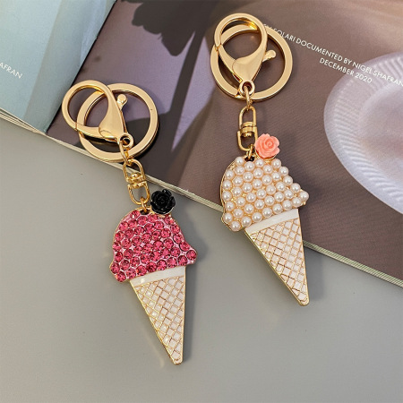 Simple Series Daily Rose Food Alloy Rhinestone Artificial Pearl Keychain 2