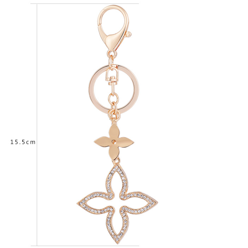 Simple Series Elegant Flower Clover Alloy Rhinestone Keychain 
