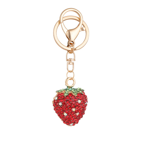 Luxurious Series Daily Strawberry Alloy Rhinestone Keychain