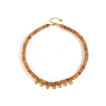 Simple Series Daily Heart Beads Stainless Steel Waterproof Gold Color Natural Stone Women's Beaded Necklaces