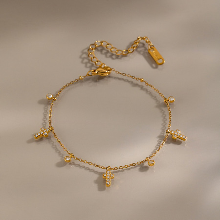 Daily Cross Shape Stainless Steel Waterproof Gold Color Women's Chain Bracelets