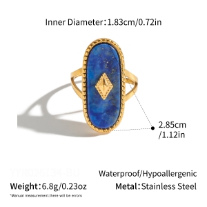 Ellipse Shape Stainless Steel Waterproof Natural Stone Gold Color Rings h5