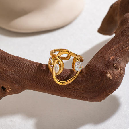 Irregular Shape Stainless Steel Waterproof Gold Color Gemstone Rings
