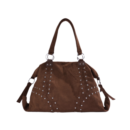 Casual Style Metal Hardware Studded Solid Color Rivet Suede Women's Square Shoulder Bags