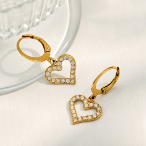 Simple Heart Stainless Steel Waterproof Gold Color Zircon Women's Drop Earrings h5 Picture4