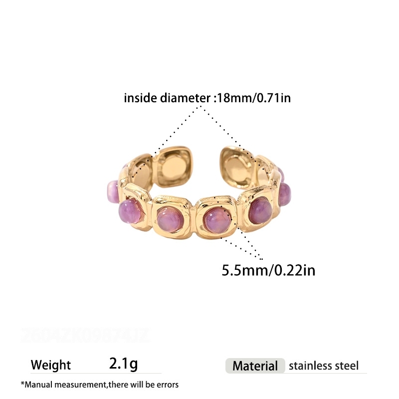 Geometric Shape Stainless Steel Waterproof Gold Color Natural Stone Women's Gemstone Rings