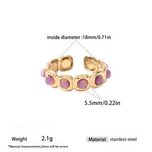 Geometric Shape Stainless Steel Waterproof Gold Color Natural Stone Women's Gemstone Rings h5