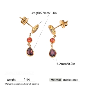Geometric Shape Tassel Stainless Steel Waterproof Gold Color Zircon Women's Dangle Earrings h5 