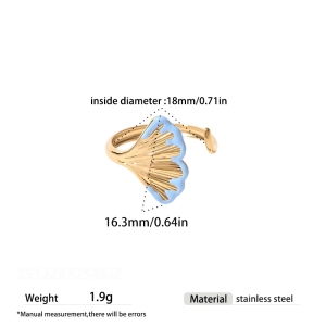 Enamel Leaf Shape Stainless Steel Waterproof Gold Color Statement Rings h5