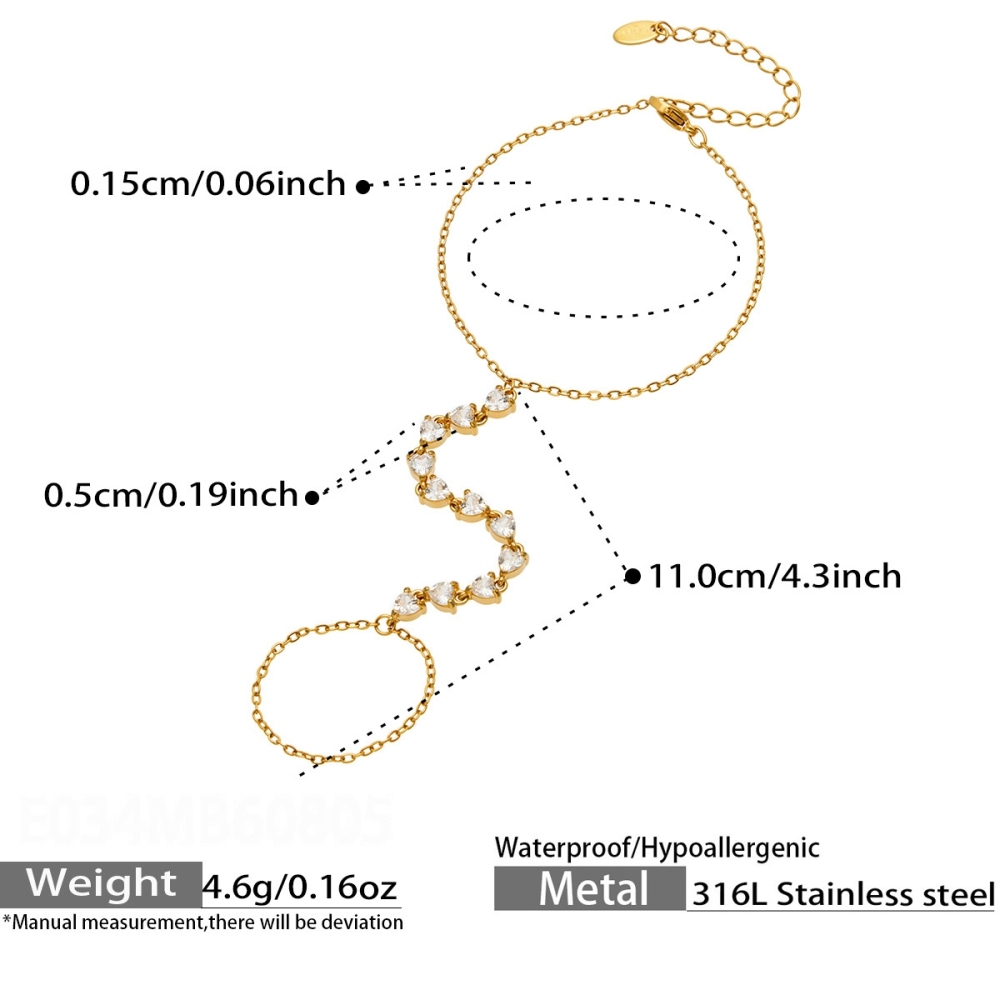 Luxurious Series Heart Stainless Steel Waterproof Gold Color Zircon Women's Hand Chain