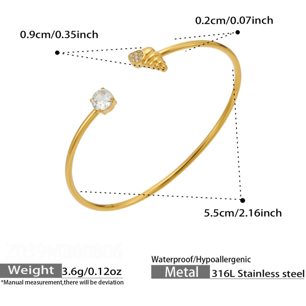 Geometric Shape Stainless Steel Waterproof Gold Color Zircon Women's Cuff Bracelets