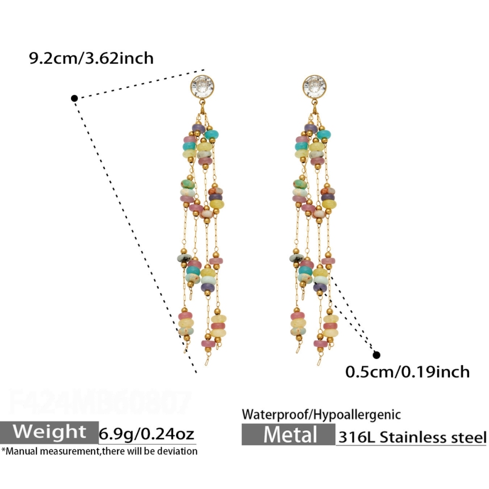Romantic Series Elegant Tassel Crystal Beads Stainless Steel Waterproof Zircon Women's Dangle Earrings