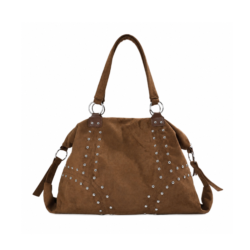 Casual Style Metal Hardware Studded Solid Color Rivet Suede Women's Square Shoulder Bags Picture2