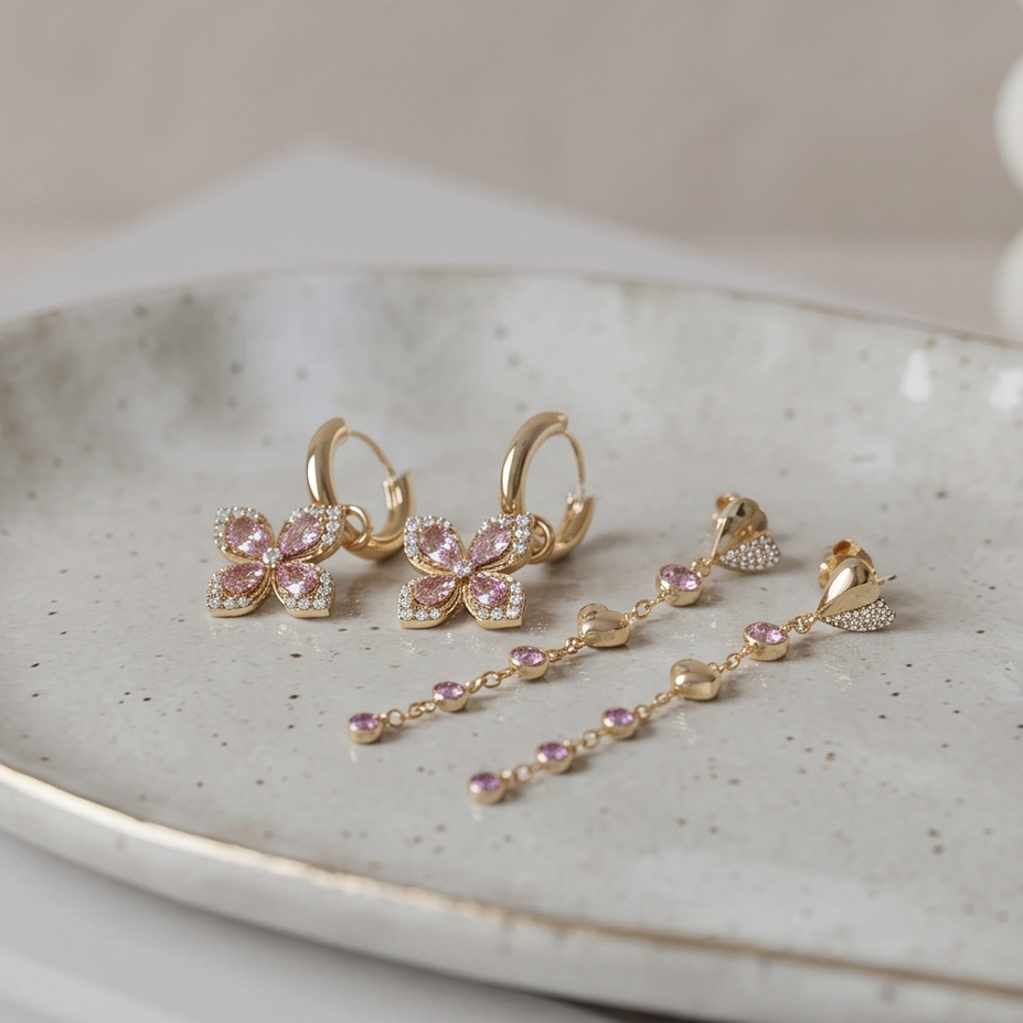 Luxurious Series Clover Geometric Shape Stainless Steel Waterproof Gold Color Zircon Women's Dangle Earrings Picture4