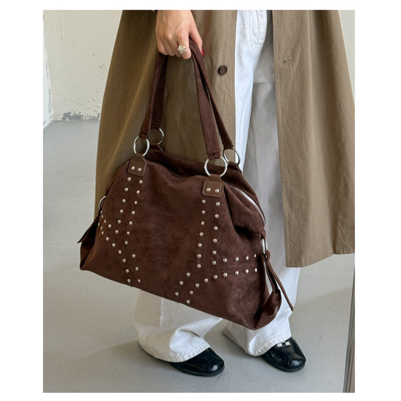 Casual Style Metal Hardware Studded Solid Color Rivet Suede Women's Square Shoulder Bags Picture8