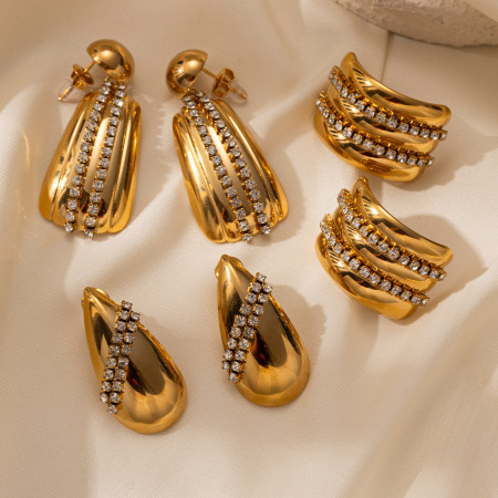 Orecchini Pendenti Da Donna Di Lusso A Forma Geometrica A Goccia, In Acciaio Inossidabile Color Oro Impermeabile Con Zirconi. 2