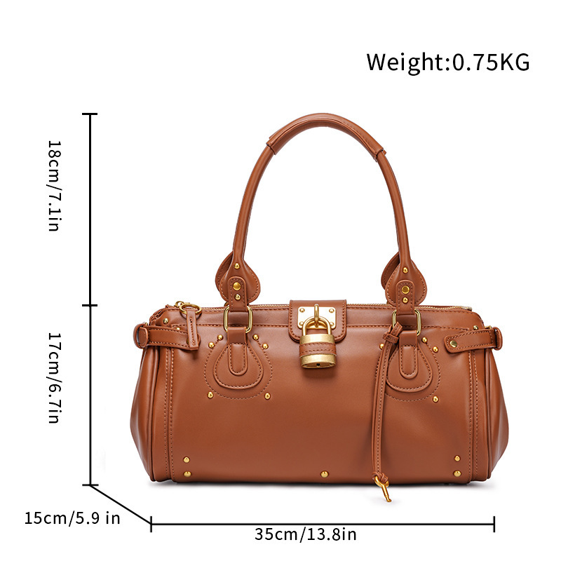 Streetwear Style Metal Hardware Studded Solid Color Lock Rivet Premium Quality Pu Women's Square Handbags Picture5