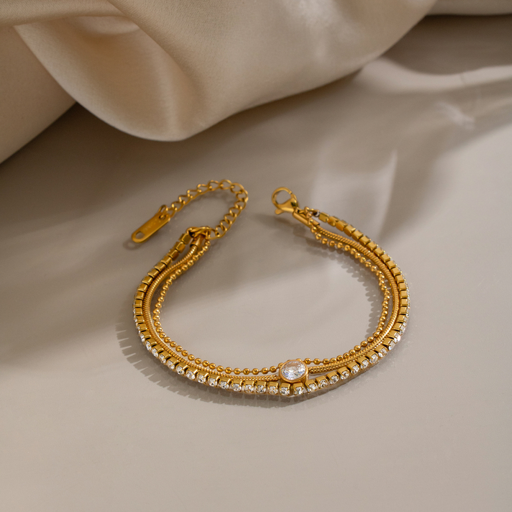 Layered Stainless Steel Waterproof Gold Color Women's Chain Bracelets Picture5