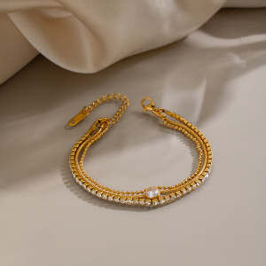 Layered Stainless Steel Waterproof Gold Color Women's Chain Bracelets h5 Picture5