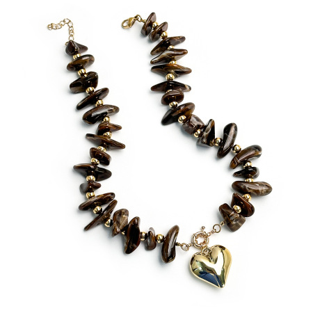 Simple Series Retro Irregular Shape Heart Beads Resin   Gold Color  Women's Beaded Necklaces