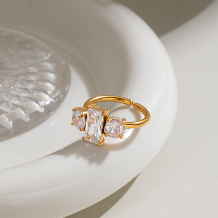 Geometric Shape Zircon Stainless Steel Waterproof Gold Color Gemstone Rings 2