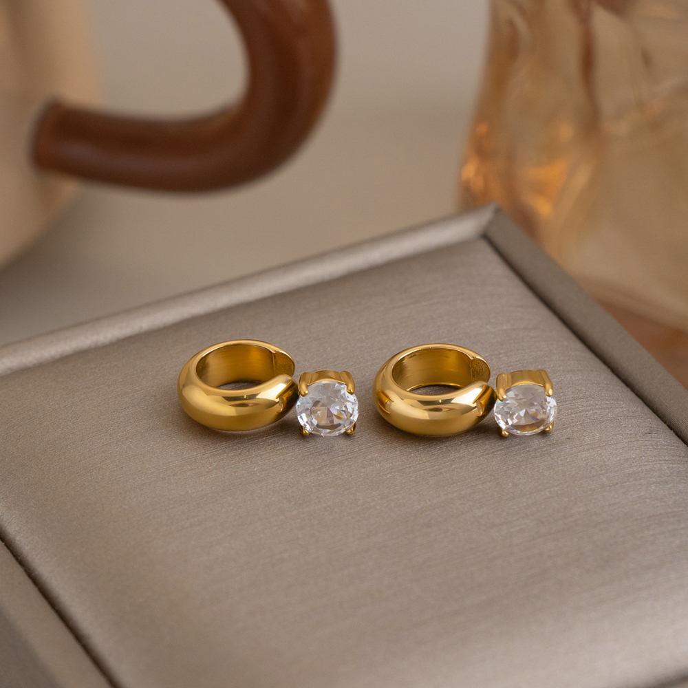 Stainless Steel Waterproof Gold Color Zircon Women's Ear Cuffs Picture2