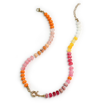 Romantic Series Sweet Beads Mixed Color Natural Stones   Gold Color  Women's Basic Necklaces