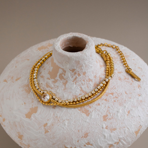 Layered Stainless Steel Waterproof Gold Color Women's Chain Bracelets h5 Picture2