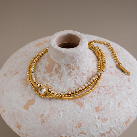 Mehrlagige, Wasserdichte Damenarmbänder Aus Edelstahl In Goldfarbe 2