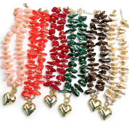 Simple Series Retro Irregular Shape Heart Beads Resin   Gold Color  Women's Beaded Necklaces 2