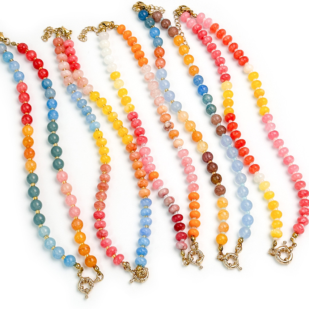 Romantic Series Sweet Beads Mixed Color Natural Stones Gold Color Women's Basic Necklaces h5Picture3