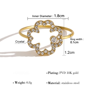 Simple Flower Stainless Steel Gold Color Rhinestone Women's Gemstone Rings h5 