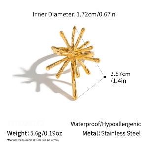 Flower Shape Stainless Steel Waterproof Gold Color Statement Rings h5