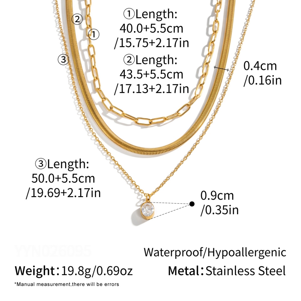 Stainless Steel Waterproof Gold Color Zircon Women's Layered Necklaces 