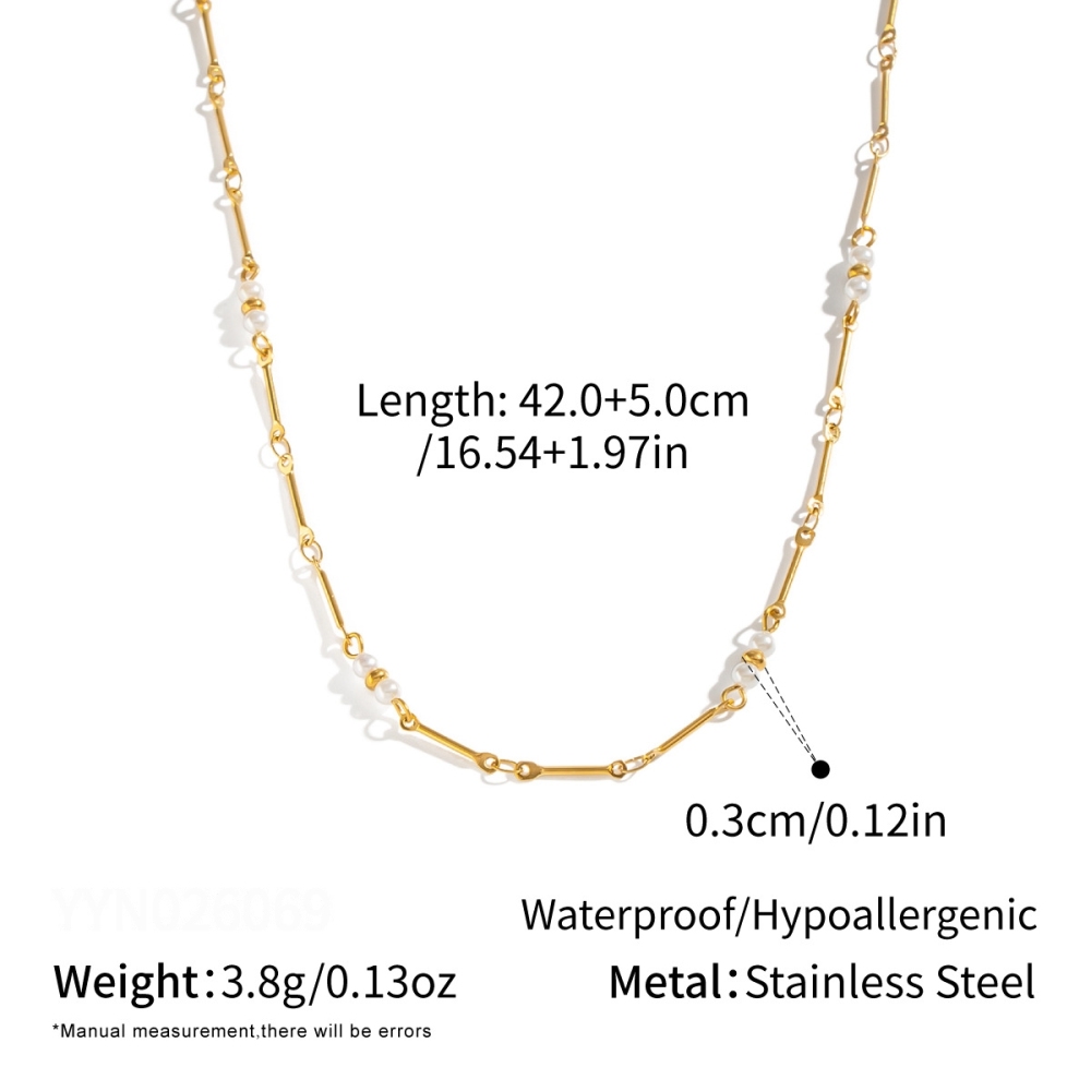 Stainless Steel Waterproof Gold Color Pearl Women's Chain Necklaces 