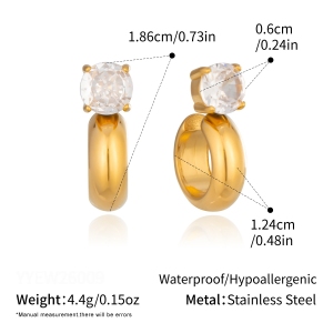 Stainless Steel Waterproof Gold Color Zircon Women's Ear Cuffs h5 