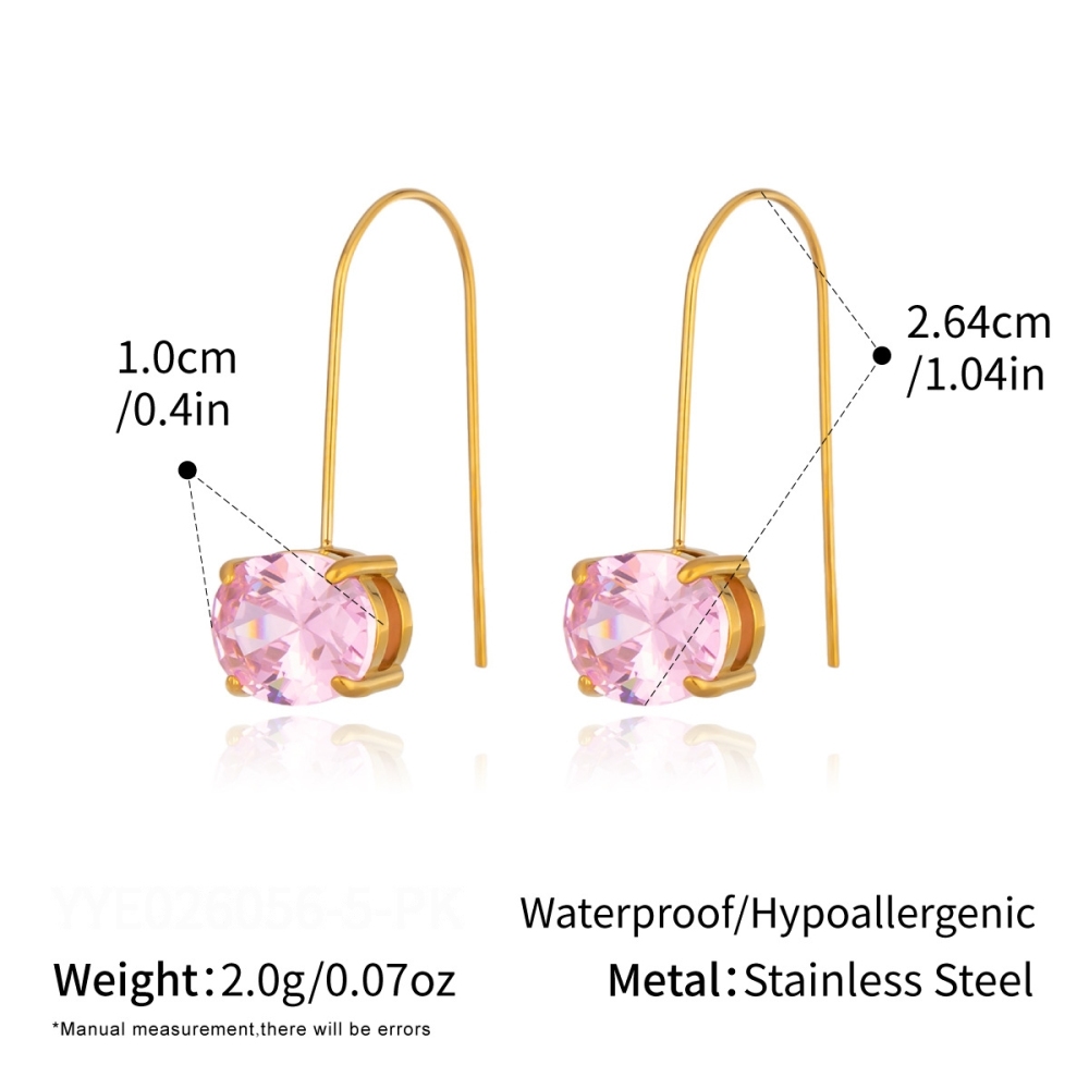 Heart Geometric Shape Stainless Steel Waterproof Gold Color Zircon Women's Drop Earrings