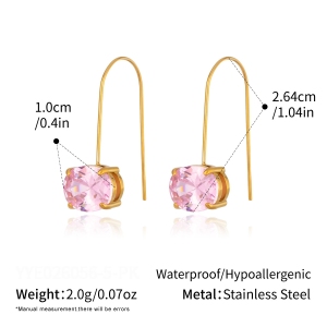 Heart Geometric Shape Stainless Steel Waterproof Gold Color Zircon Women's Drop Earrings h5