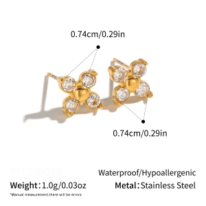 Flower Shape Stainless Steel Waterproof Gold Color Zircon Women's Stud Earrings h5