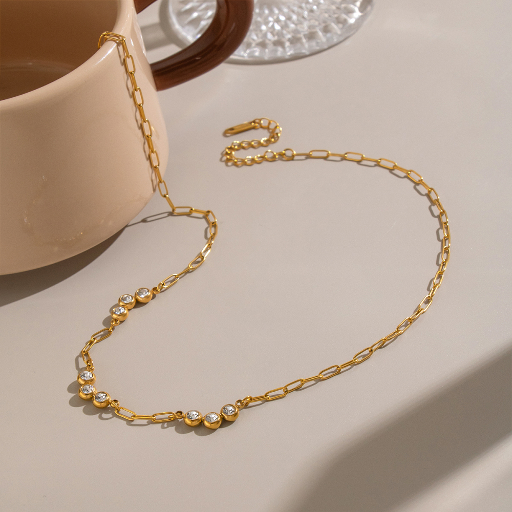 Stainless Steel Waterproof Gold Color  Zircon Women's Chain Necklaces Picture5