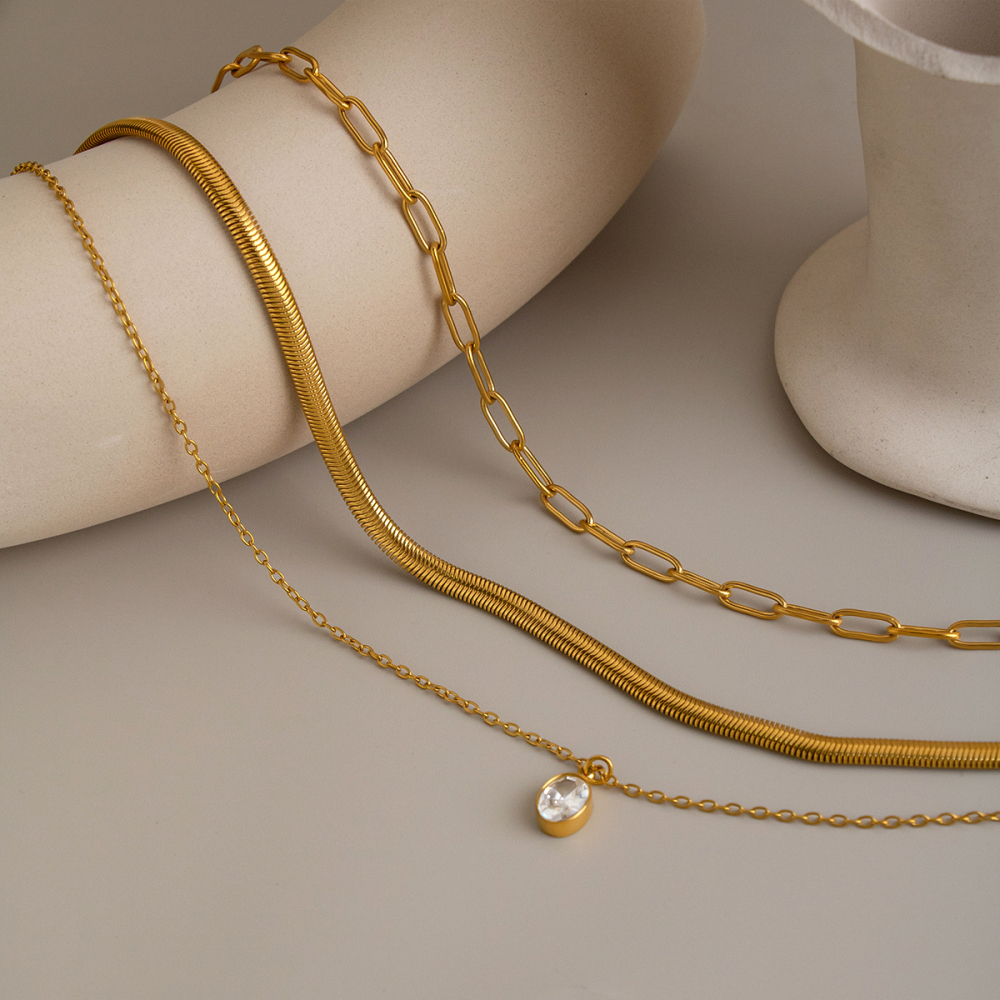 Stainless Steel Waterproof Gold Color Zircon Women's Layered Necklaces Picture3