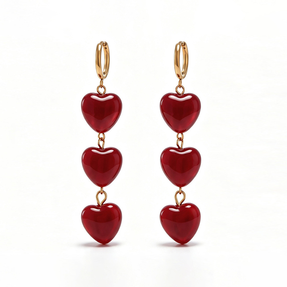Heart Tassel Resin Gold Color Women's Dangle Earrings Picture2