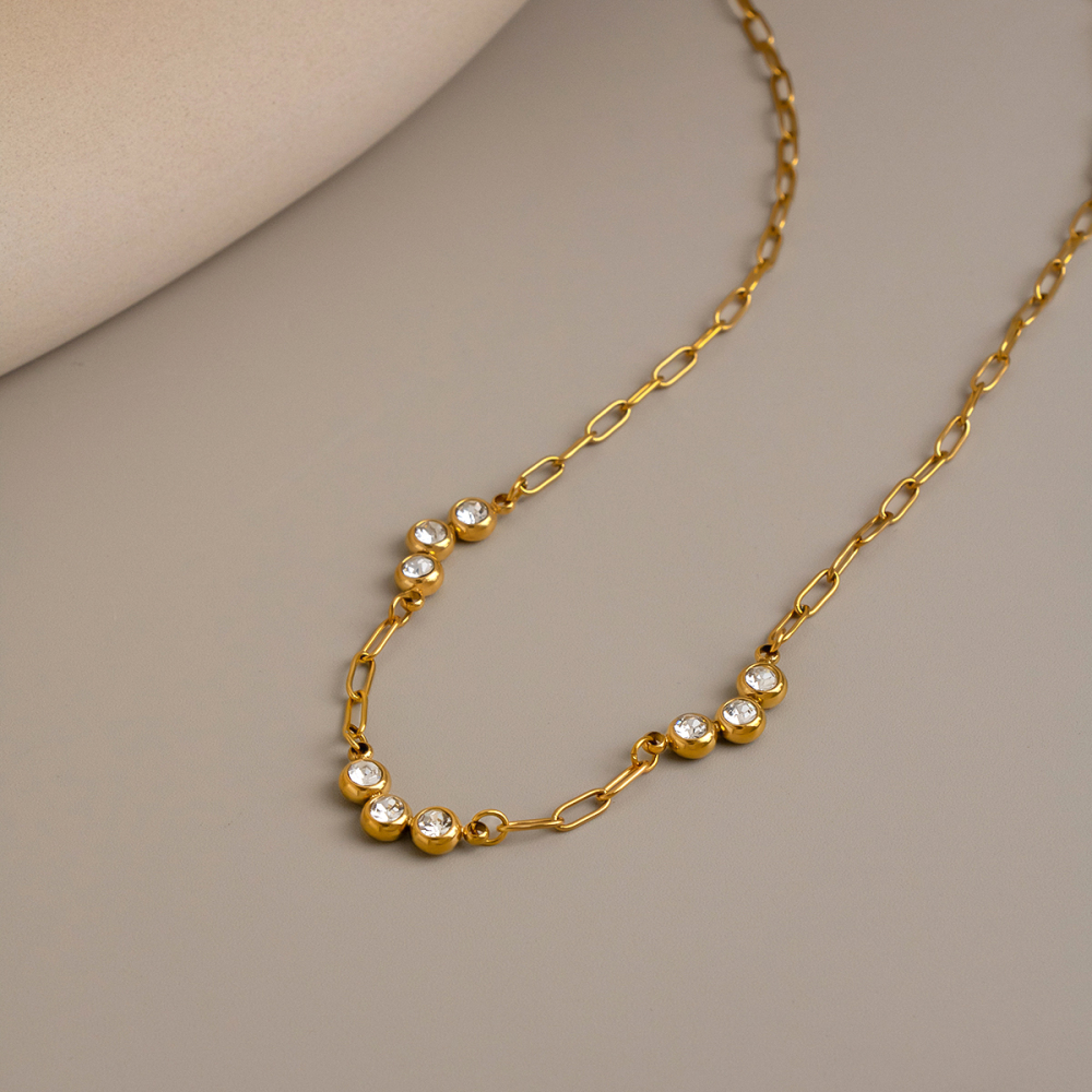 Stainless Steel Waterproof Gold Color  Zircon Women's Chain Necklaces Picture2