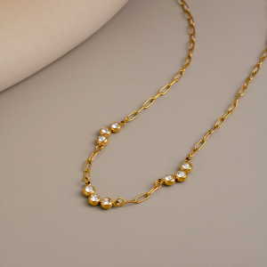 Stainless Steel Waterproof Gold Color  Zircon Women's Chain Necklaces h5 Picture2
